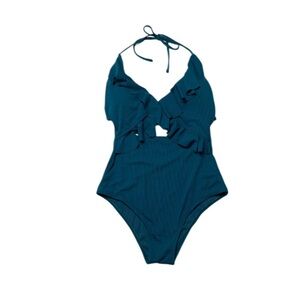 PatPat‎ Blue One Piece Swimsuit Plunging Halter Wrap